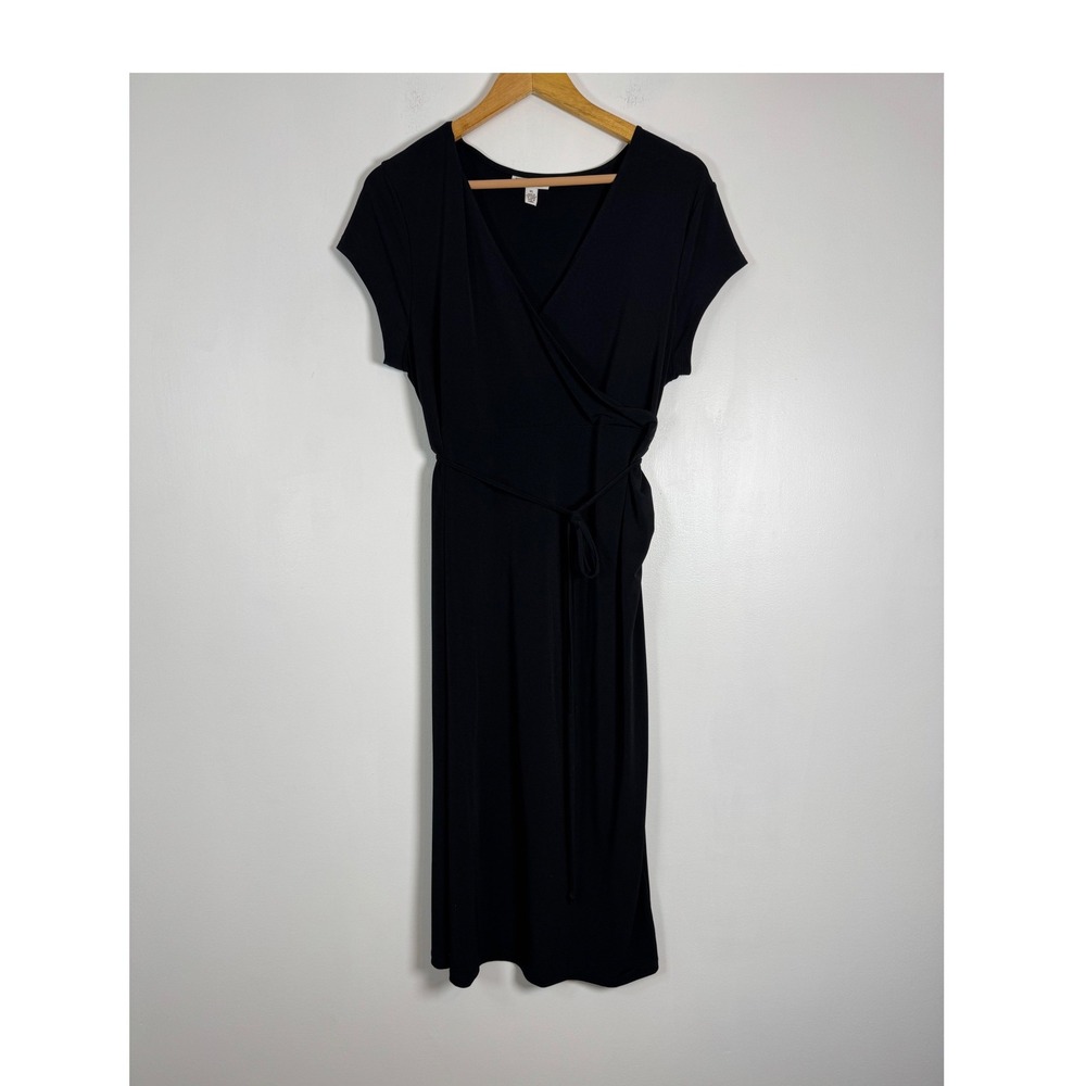 Classic Liz Lange Maternity Women XL Wrap Dress Black Short Sleeve V-Neck Tie
